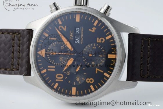 MIROTIME 0509 Pilot Chrono SS AZF 1:1 Best Edition Black Dial Orange Markers on Brown Leather Strap A EasyCare 7065